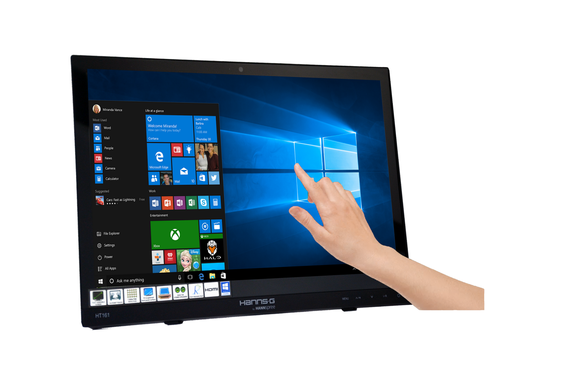 Тъч монитор HANNSPREE HT 161 HNB, TFT, 15.6 inch, Whide, HD Ready, D-Sub, HDMI, 10 Point Touch, Черен - Image 3