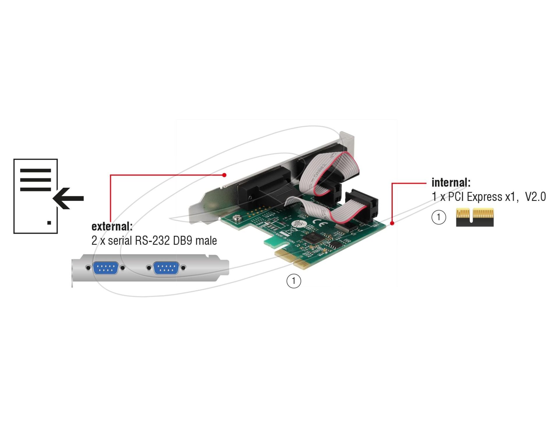 Delock PCI Express х 1 карта към 2 x сериен порт RS-232 мъжки, Low Profile - Image 5