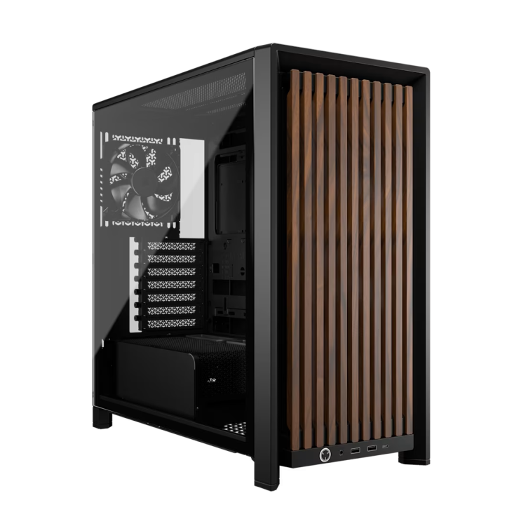 Кутия Corsair Frame 4000D Wood RS Mid-Tower - Black/Walnut