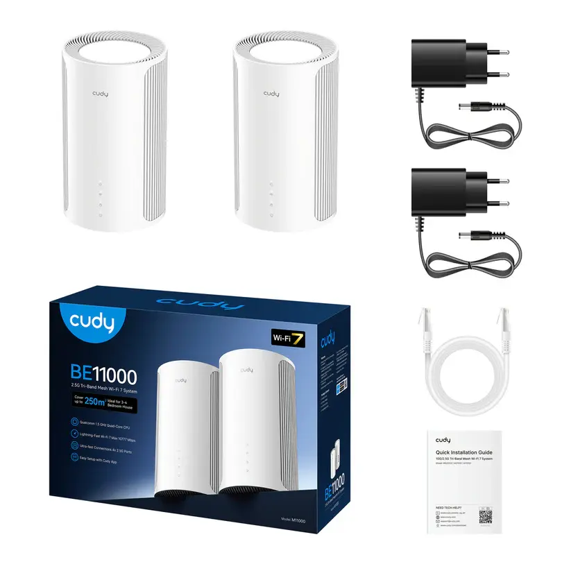 Безжична MESH система Cudy M11000 BE11000 Tri-Band 2.4/5/6Ghz 688 - 5765 Mbps - 2 Броя - Image 4
