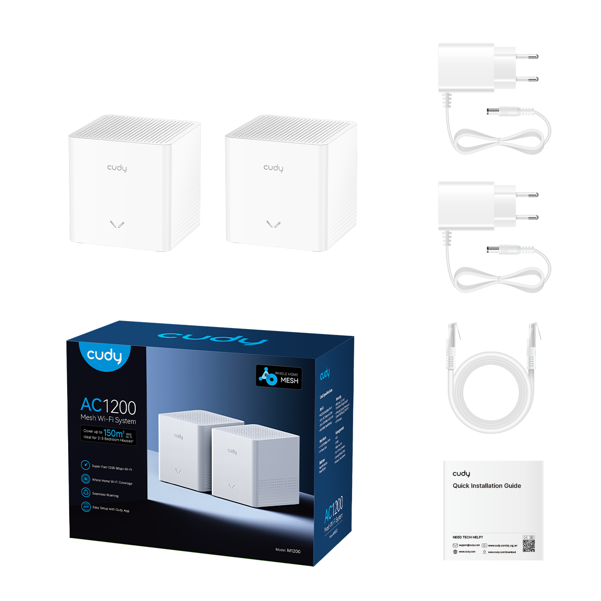 Безжична Mesh система Cudy M1200 2, AC1200 Dual Band, 2.4/5 GHz, 300 - 867 Mbps, 2 броя - Image 4