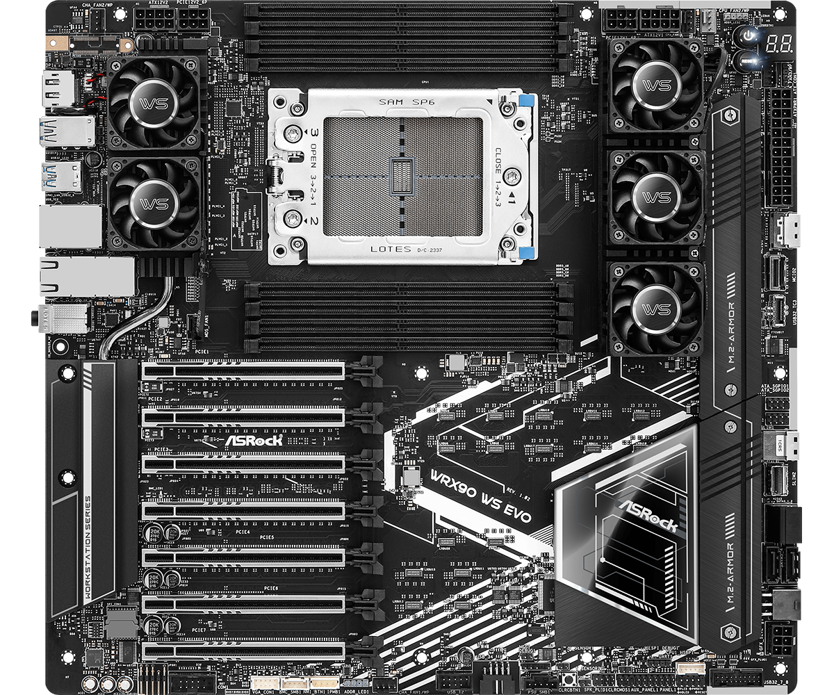 Дънна платка ASROCK WRX90 WS EVO, Socket sTR5, ATX, 8xDDR5