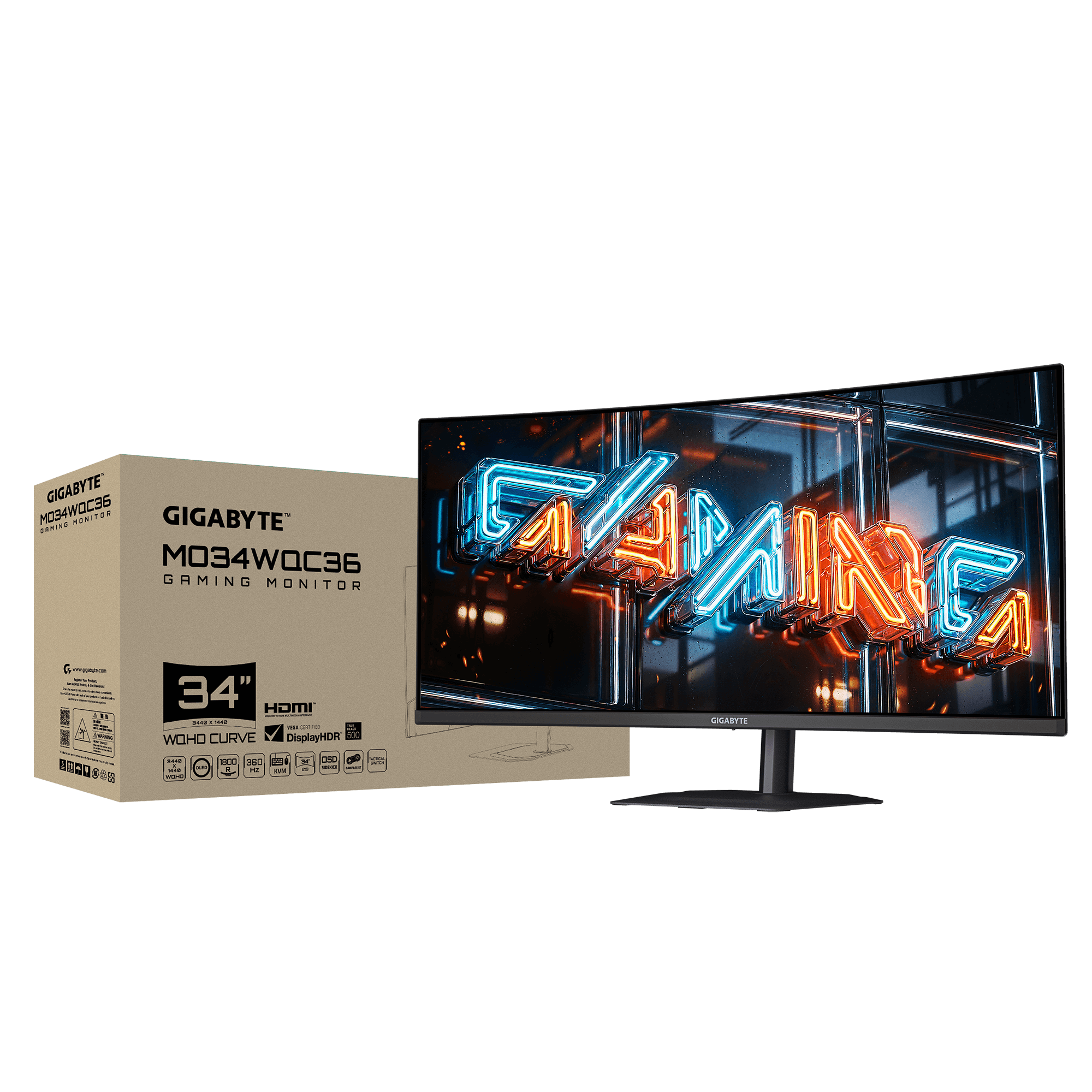 Гейминг монитор GIGABYTE MO34WQC36 - 34" QD-OLED Curve WQHD(3440x1440), 360Hz, 0.03ms, G-Sync, FreeSync Premium Pro - Image 9